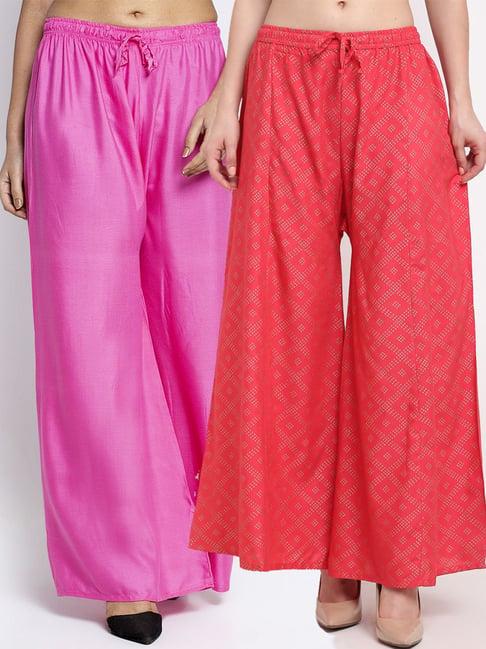 gracit pink flared fit palazzos - pack of 2