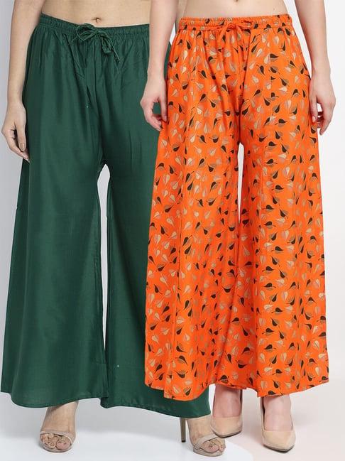 gracit green & orange flared fit palazzos - pack of 2