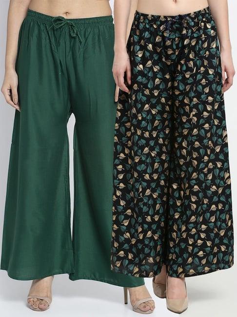 gracit green & black flared fit palazzos - pack of 2