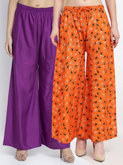 gracit purple & orange flared fit palazzos - pack of 2