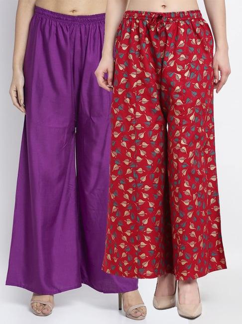 gracit purple & maroon flared fit palazzos - pack of 2