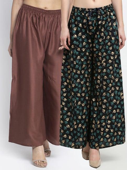 gracit brown & black flared fit palazzos - pack of 2