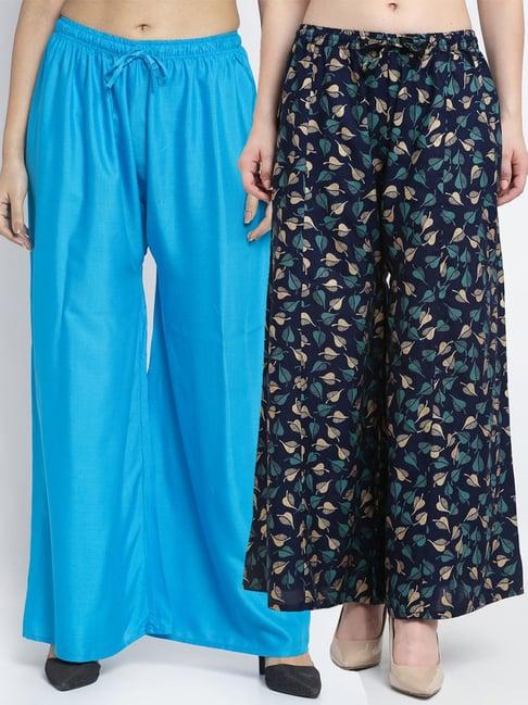 gracit turquoise & navy flared fit palazzos - pack of 2