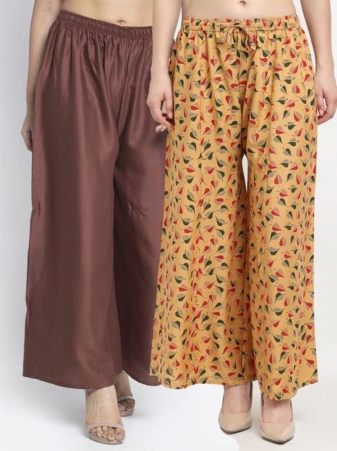 gracit brown & beige flared fit palazzos - pack of 2