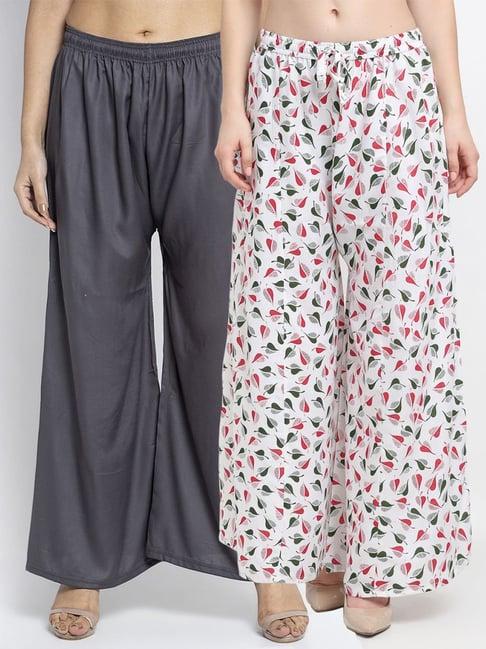 gracit grey & white flared fit palazzos - pack of 2