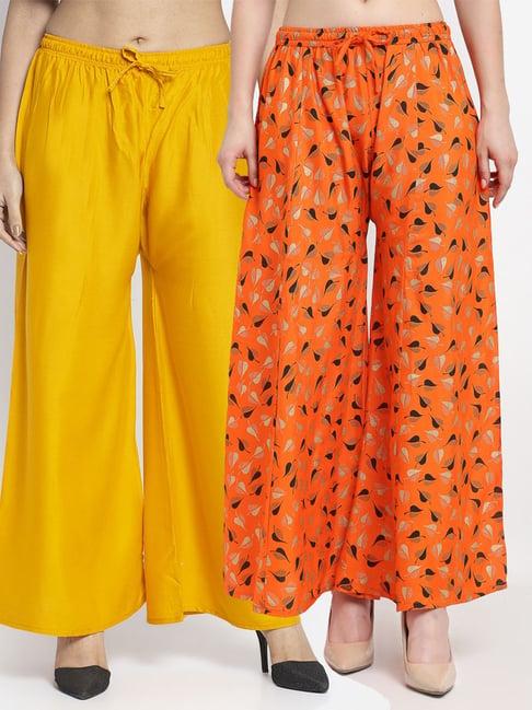 gracit yellow & orange flared fit palazzos - pack of 2