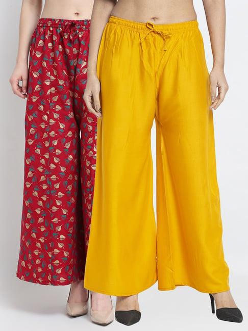 gracit yellow & maroon printed palazzos - pack of 2