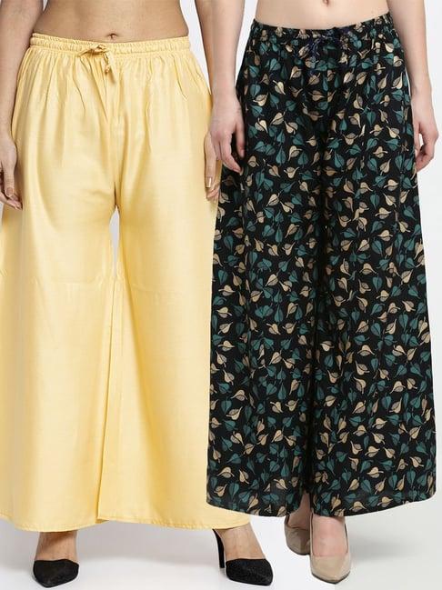 gracit beige & black flared fit palazzos - pack of 2