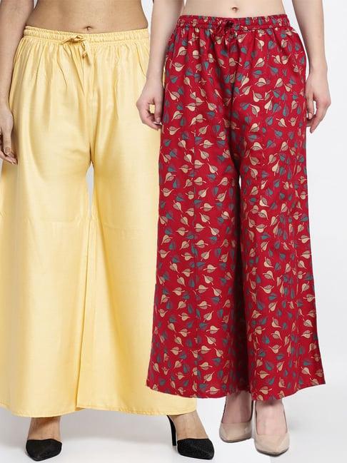 gracit beige & maroon flared fit palazzos - pack of 2