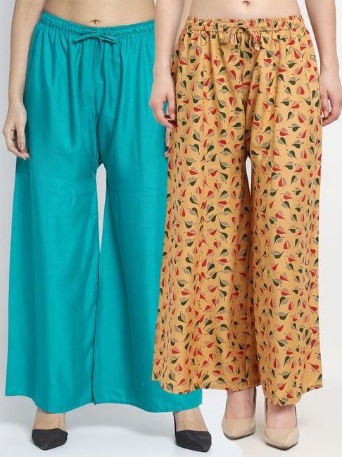 gracit turquoise & beige flared fit palazzos - pack of 2