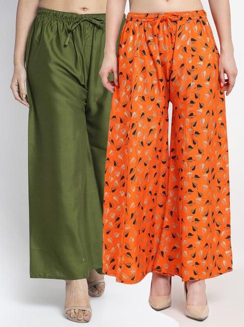 gracit green & orange flared fit palazzos - pack of 2