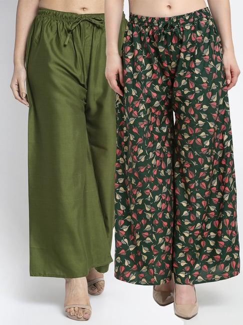 gracit green flared fit palazzos - pack of 2