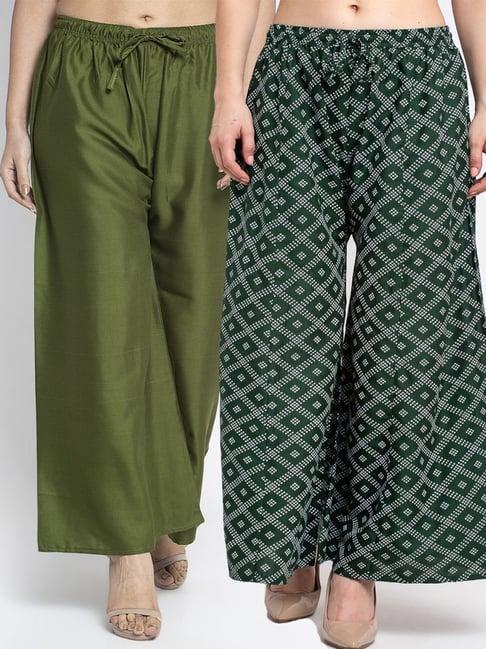 gracit green flared fit palazzos - pack of 2