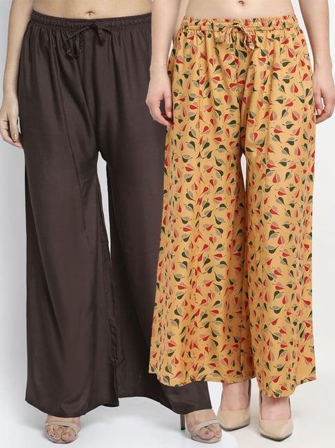 gracit brown & beige flared fit palazzos - pack of 2