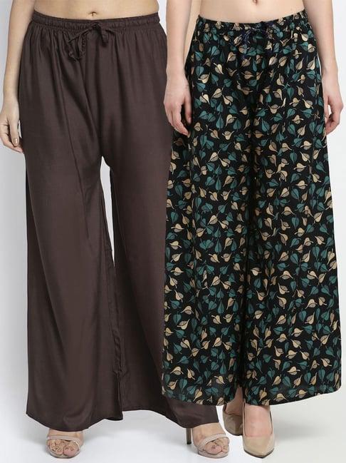 gracit brown & black flared fit palazzos - pack of 2