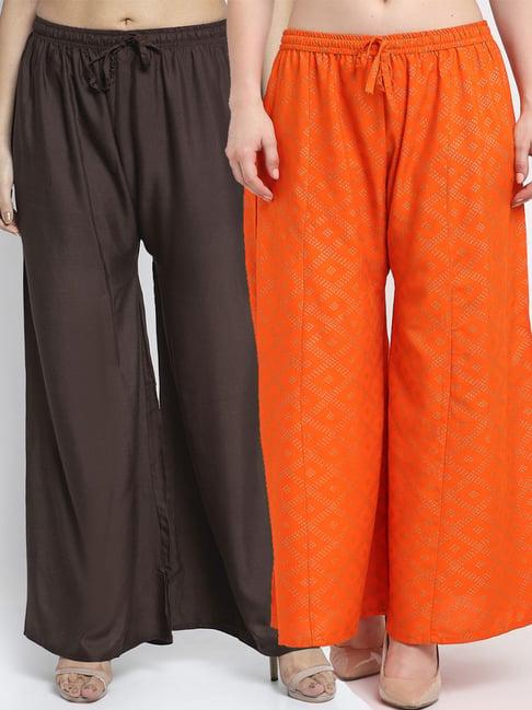 gracit brown & orange flared fit palazzos - pack of 2