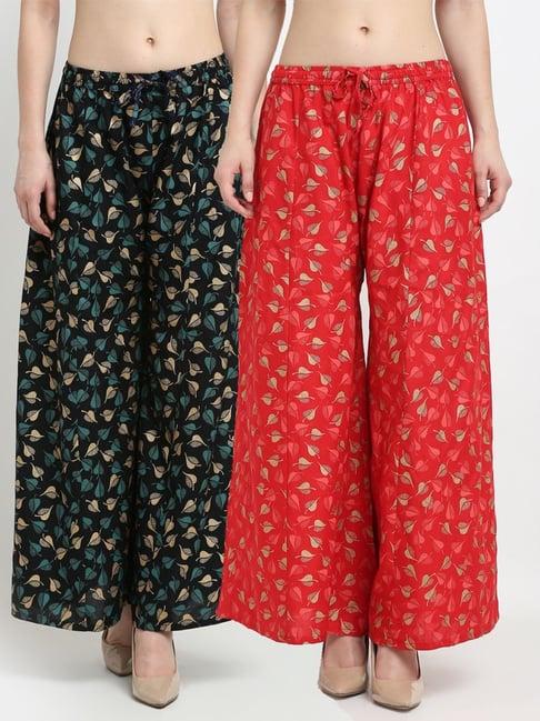 gracit black & red printed palazzos - pack of 2