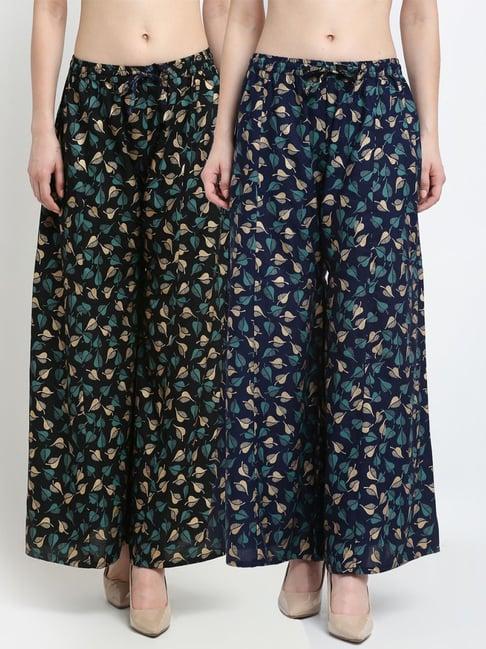 gracit black & navy printed palazzos - pack of 2