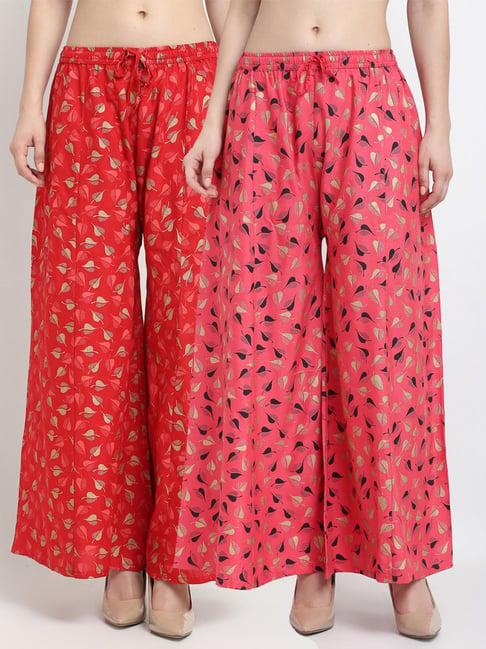 gracit red & pink printed palazzos - pack of 2