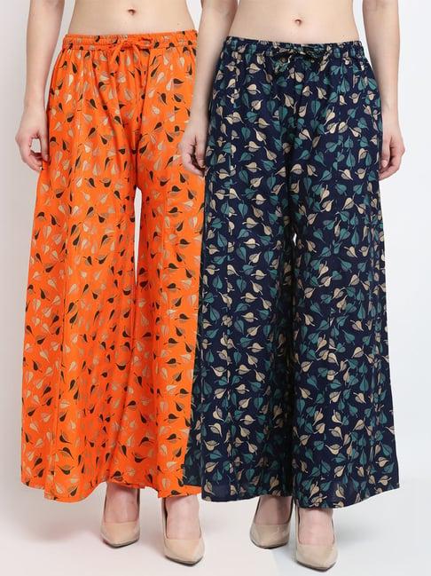 gracit orange & navy printed palazzos - pack of 2