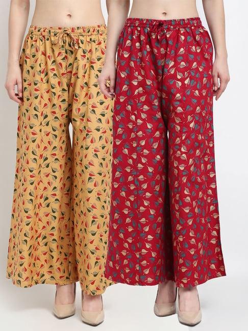 gracit beige & maroon printed palazzos - pack of 2