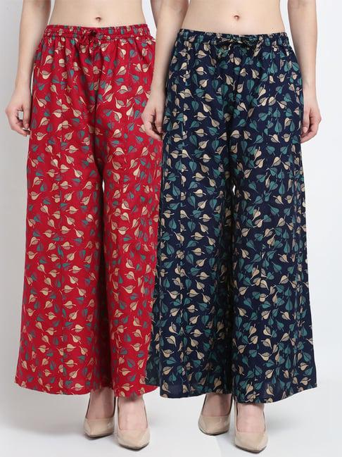 gracit maroon & navy printed palazzos - pack of 2