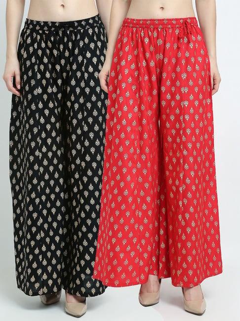 gracit black & red printed palazzos - pack of 2