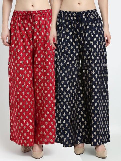 gracit maroon & navy printed palazzos - pack of 2