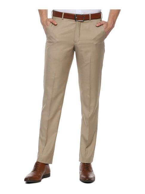 louis philippe beige regular fit flat front trousers