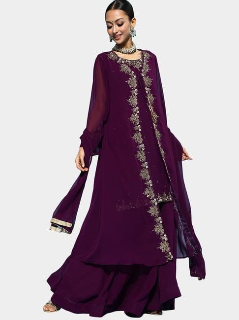 chhabra 555 purple embellished kurta with skirt & dupatta