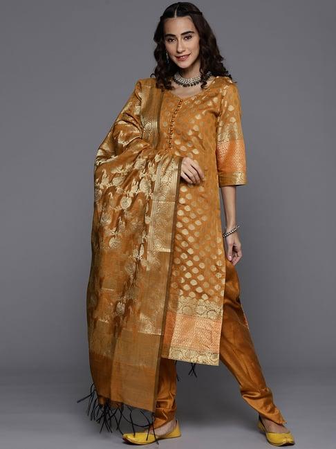 chhabra 555 mustard textured kurta with salwaar & dupatta