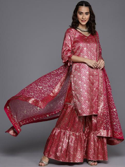 chhabra 555 pink embellished kurta with sharara & dupatta