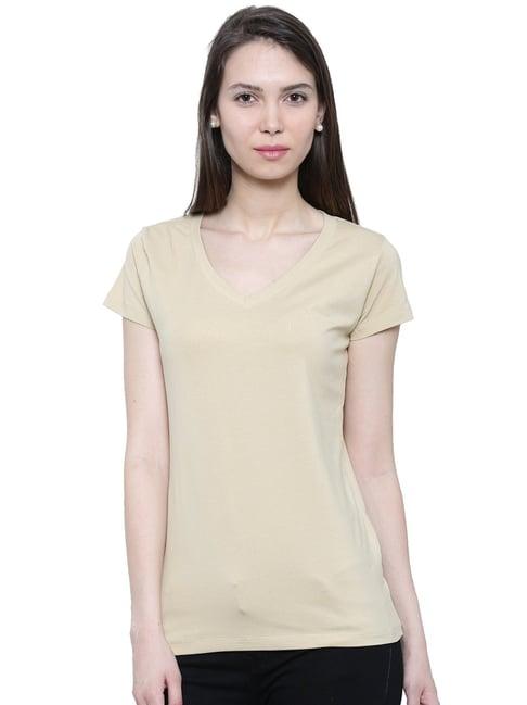 de moza beige v neck t-shirt