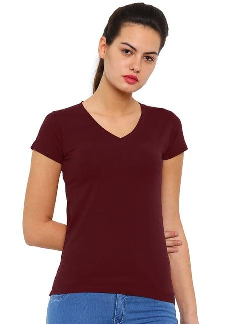 de moza maroon v neck t-shirt