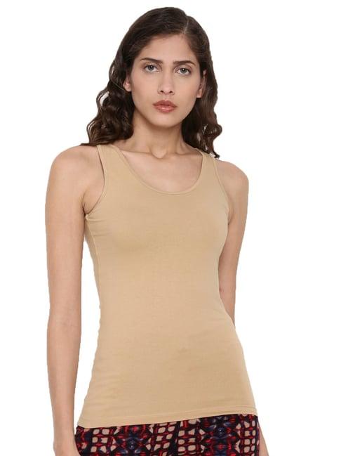 de moza beige round neck tank top