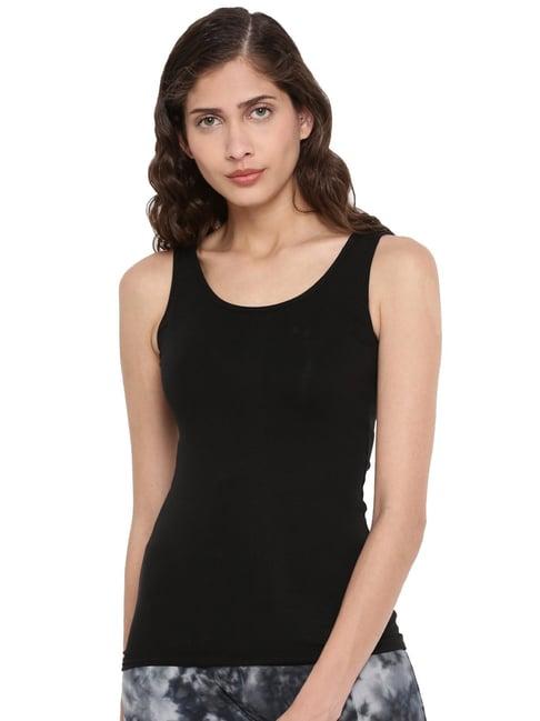 de moza black round neck tank top