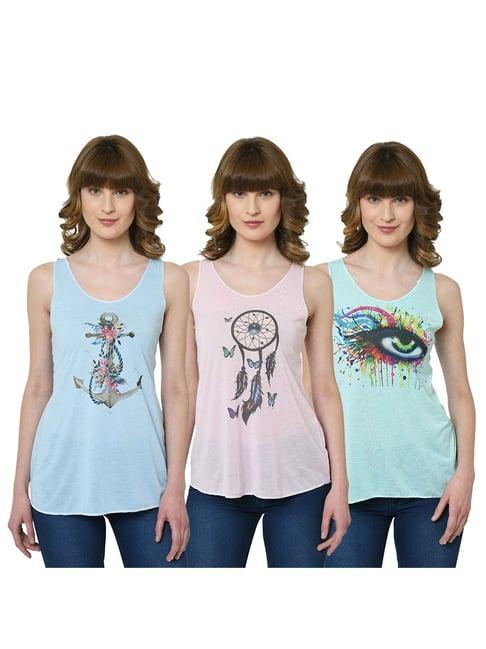 vimal jonney graphic printed multicolor tank tops pack of - 3