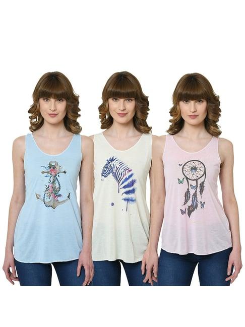 vimal jonney graphic printed multicolor tank tops pack of - 3