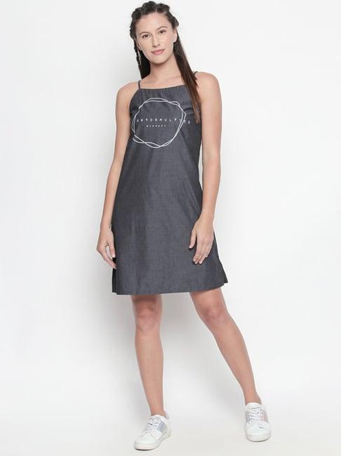 disrupt grey printed cotton a-line dress