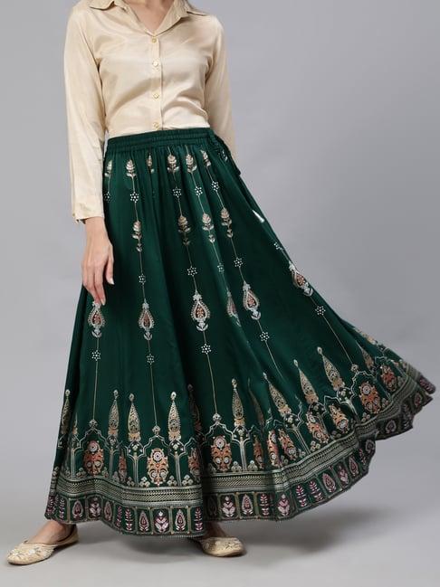 jaipur kurti green embroidered skirt