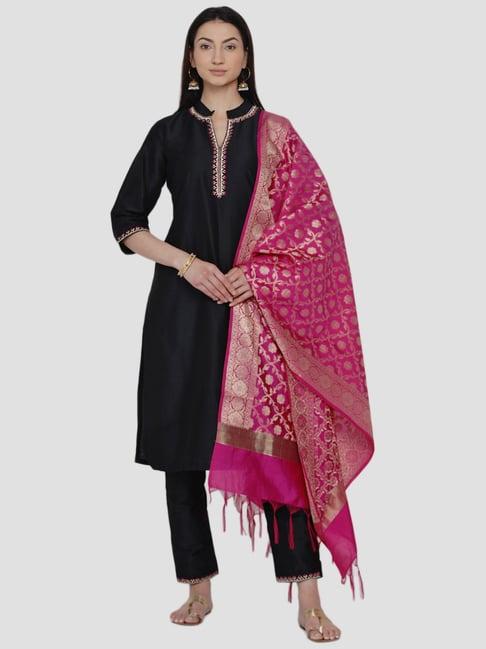 women republic black cotton kurta pant set with dupatta