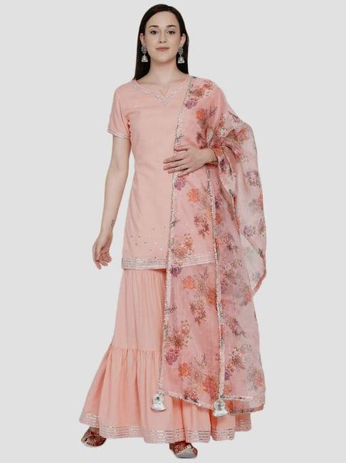 women republic peach kurti sharara set with dupatta