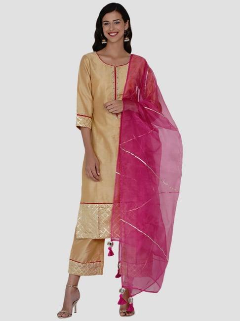 women republic golden cotton kurta palazzo set with dupatta