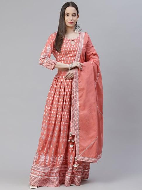 divena pink cotton printed lehenga choli set with dupatta