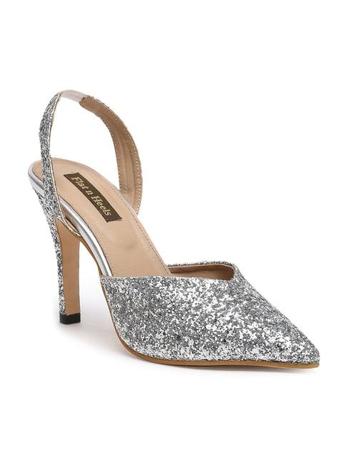 flat n heels women's silver sling back stilettos