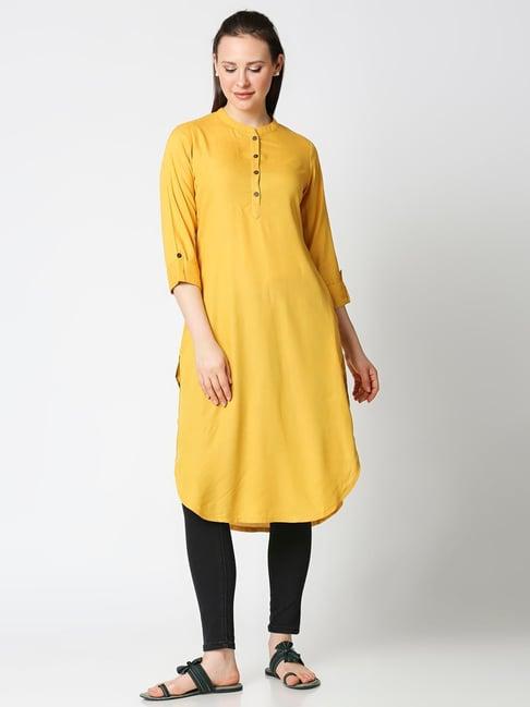 bewakoof yellow regular fit kurta