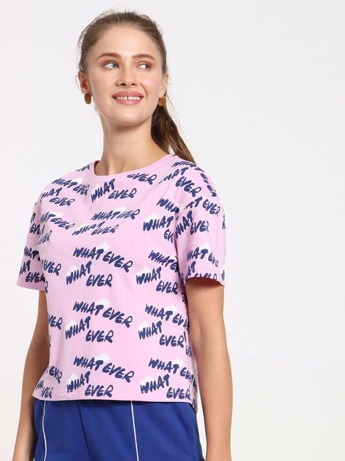 bewakoof pink & navy graphic print crop top