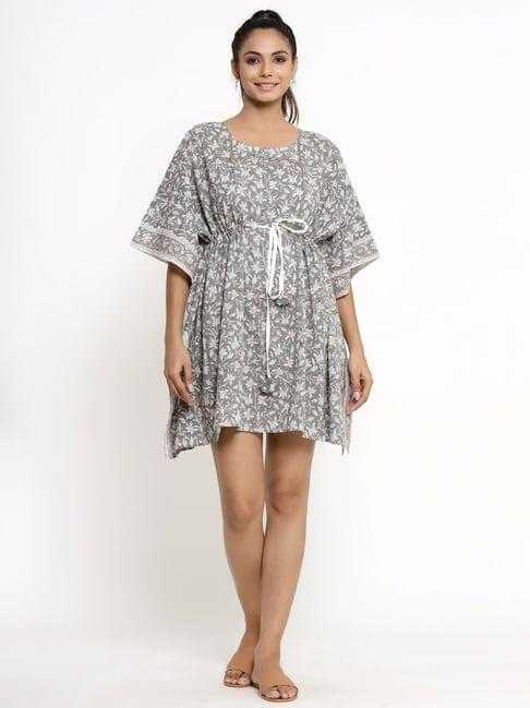 kipek grey cotton printed a-line dress