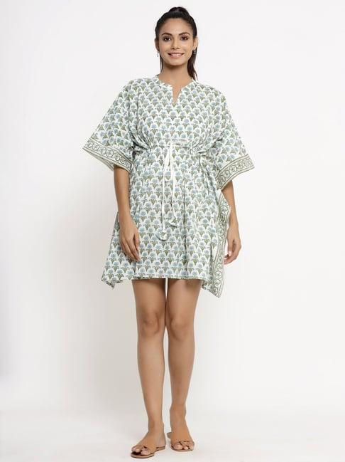 kipek white cotton printed a-line dress