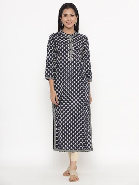 kipek navy printed straight kurta